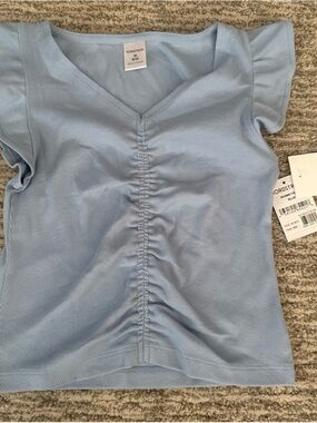 Nordstrom Light Blue Ruched V-Neck Short Sleeve Top